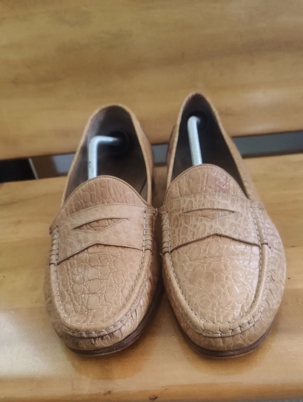 Vintage 90s Christian Dior Croc Embossed Loafer Tan Size 13 Made In Italy COA